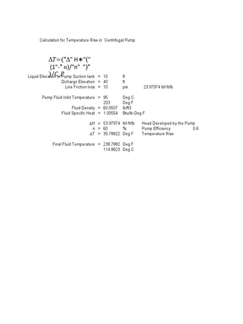 centrifugal pump temperature increase|pump temperature rise calculation.